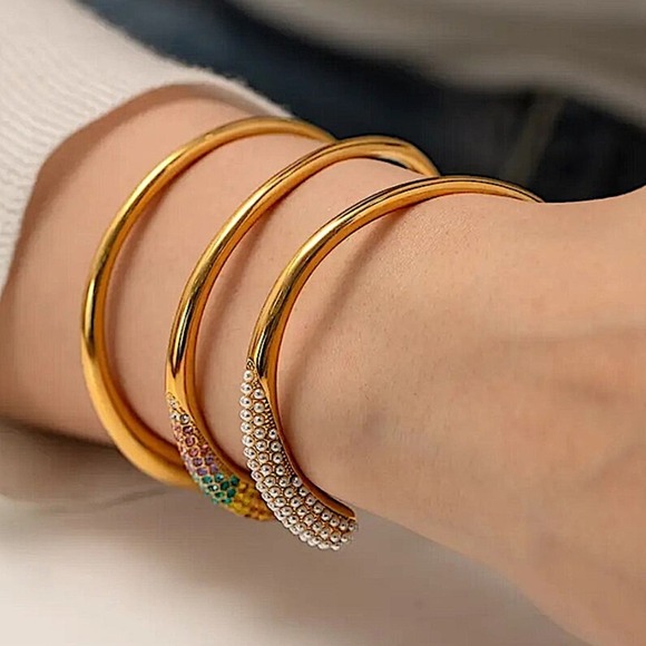 Luxury Pearl Irregular Bangle Cuff Edgy Geometric Gold Plated Women’s - Picture 8 of 9